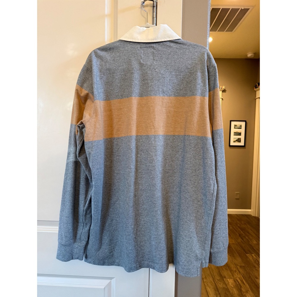 Vintage Men's‎ Lands' End Gray and Tan 100% Cotton Large Tall (LT) Rugby Shirt - Picture 7 of 8